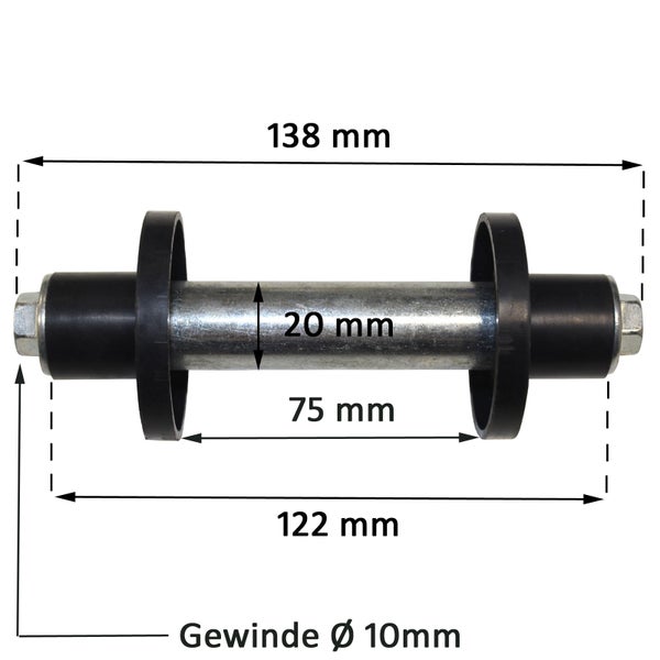 Torsionsfederwelle für Garagentore mit Maßzeichnung und Gewindedurchmesser 10 Millimeter.