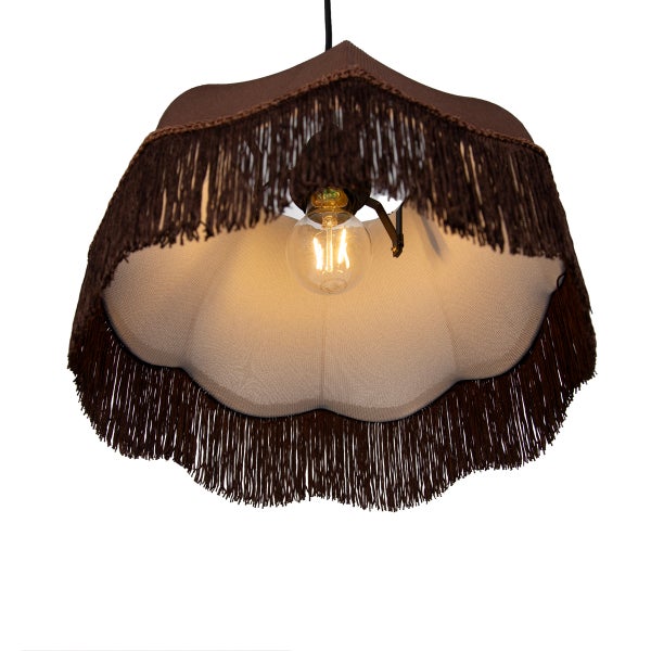 Vintage Pendelleuchte mit gewelltem Schirm und Fransenbesatz inklusive Leuchtmittel