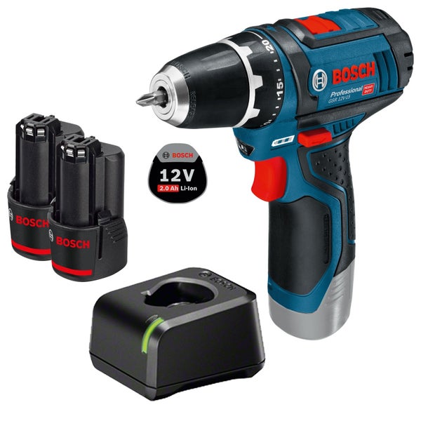 Bosch Akku-Bohrschrauber GSR 12V-15 / 2x 2,0 Ah Akku + Ladegerät - 060186810C