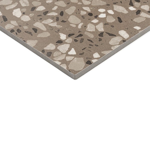 Fliese in Terrazzo Optik mit eingebetteten Gesteinspartikeln für Boden oder Wand