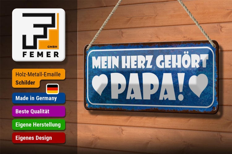 Blechschild Spruch 27x10cm mein Herz gehört Papa Dekoration