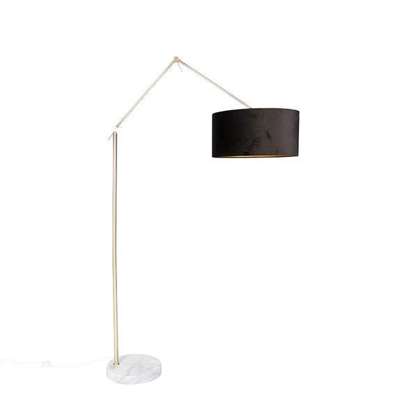 QAZQA - Moderne Stehlampe Gold I Messing Veloursschirm Schwarz 50 cm - Editor I Wohnzimmer I Schlafzimmer - Textil Länglich - LED geeignet E27