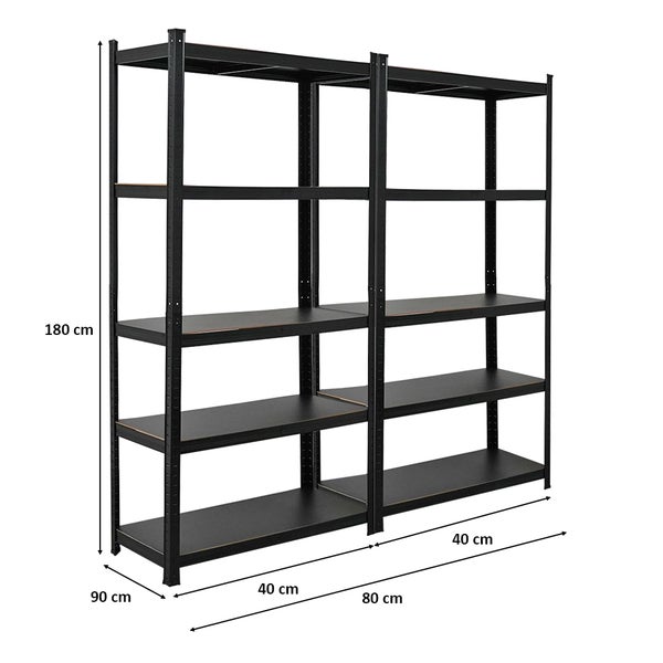 Berlinlodge Mega Deal 2x Wohnregal Ragnar, HxBxT 180x90x40cm, Fachlast 100kg, Matt Shwarz, Bücherregal, Standregal, Büroregal für Wohnzimmer