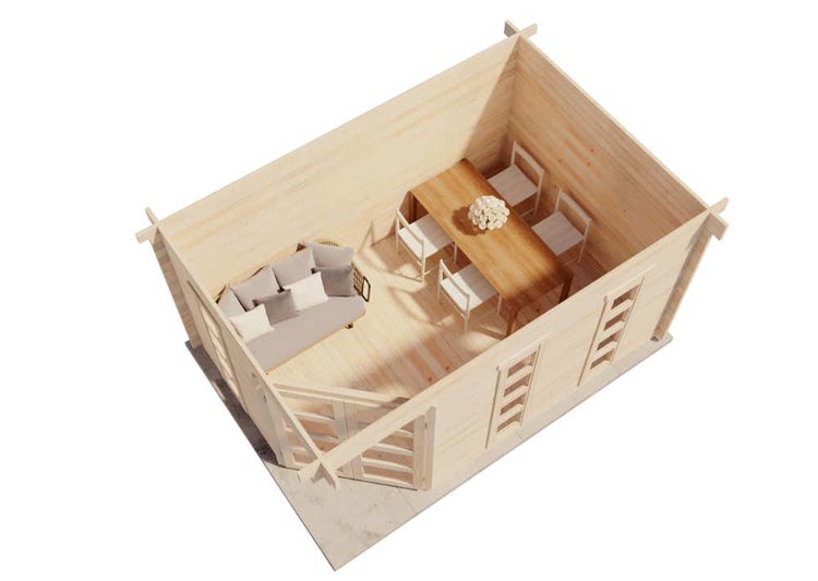 Alpholz 5-Eck Gartenhaus Lindau-40 Gartenhaus aus Holz, Holzhaus mit 40 mm Wandstärke, Blockbohlenhaus mit Montagematerial, Naturbelassen 4,6x3,2m