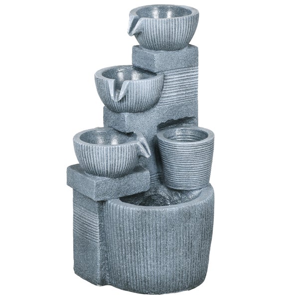 Outsunny Gartenbrunnen, Springbrunnen mit 4 Stufen, 31 x 27 x 57 cm, Kunstharz, Dunkelgrau