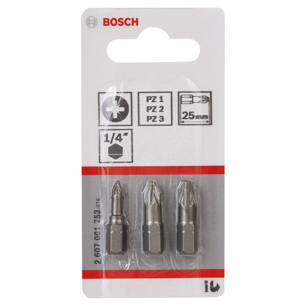Bosch Schrauberbits PZ1, PZ2, PZ3 in Verpackung