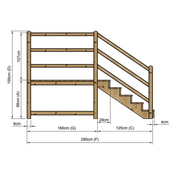 Illustration einer Holztreppe mit Maßangaben