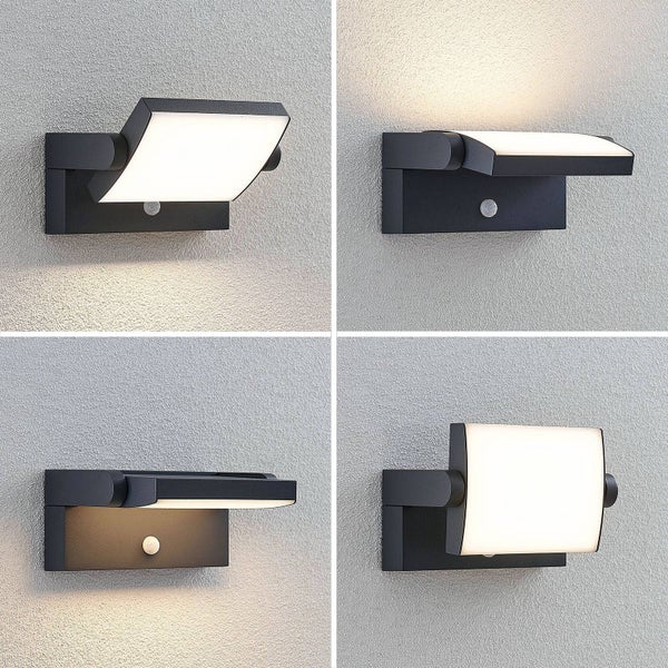 Lindby LED Wandleuchte außen 340°schwenkbar, mit Bewegungsmelder Außenwandleuchte spritzwassergeschützt IP54 1x 10,5W