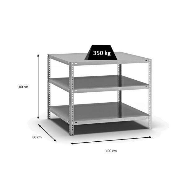 PROREGAL Fachbodenregal Schraubsystem Heavy-Duty Grundregal HxBxT 80 x 100 x 80 cm 3 Ebenen Fachlast 350 kg Beidseitig Nutzbar Verzinkt
