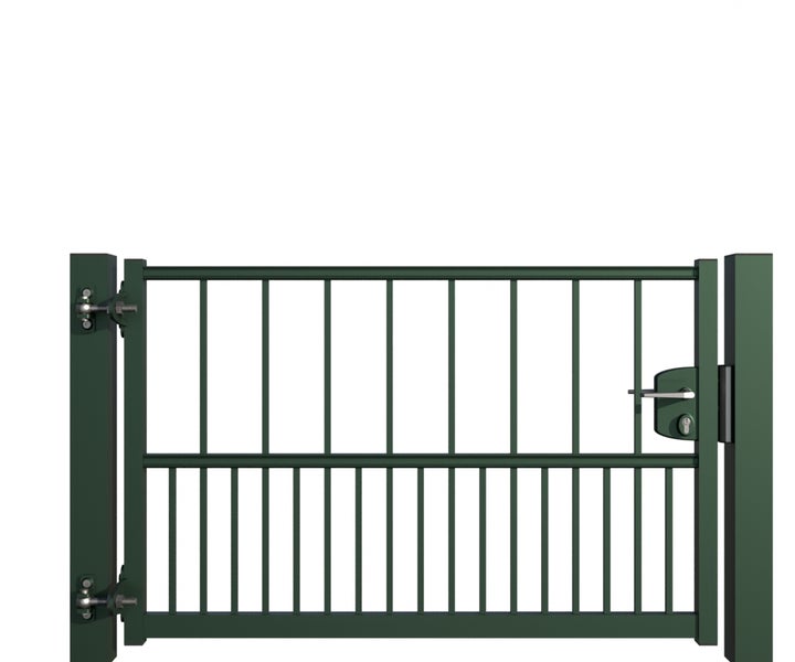 Gartentor mit Schloss und senkrechten Stäben