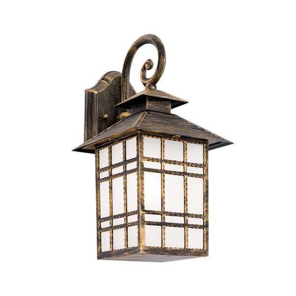 Antike Außenwandleuchte aus Metall und Glas in Laternenform mit dekorativem Wandhalter.