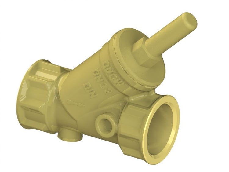 Schrägsitzventil aus Messing, Nennweite 32, nach Deutsche Industrie Norm.