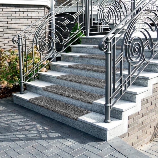 FLOORDIREKT Sicherheits-Stufenauflage - für Außenbereiche - mit Alu-Schiene - Antirutschmatte - Anthrazit - 24 x 60 cm