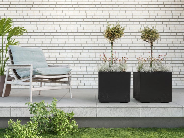 Ondis24 Pflanzkübel Beton 40 Caro Rollen 100% recycled anthrazit, Blumentopf, Pflanzgefäß