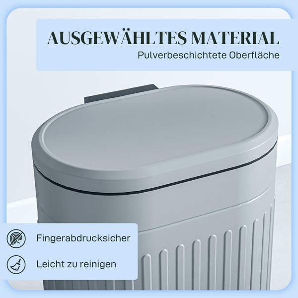 Mülleimer mit pulverbeschichteter Oberfläche, fingerabdrucksicher und leicht zu reinigen.