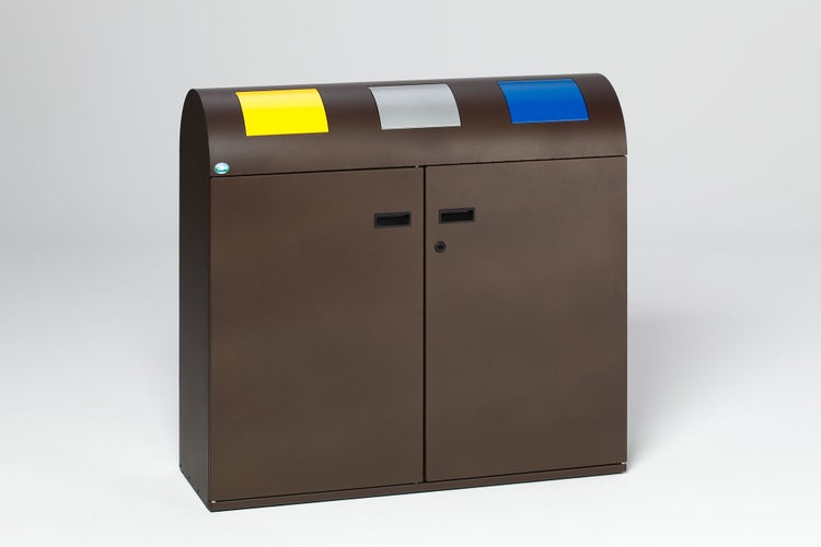 PROREGAL Selbstlöschende Wertstoffsammlstation Rund Mit 3 Einsätzen 80 Liter Je Behälter HxBxT 99,5 x 108 x 37,5 cm Verzinkter Stahl Silber