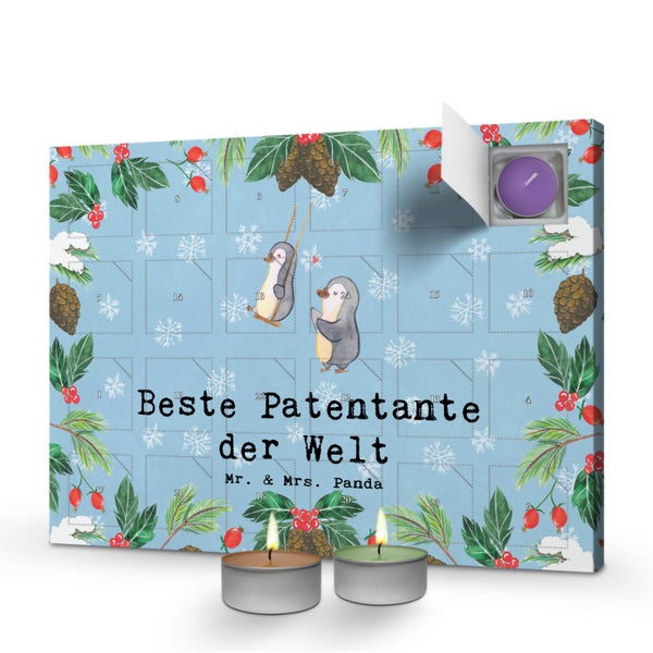 Mr. & Mrs. Panda Duftkerzen Adventskalender Pinguin Beste Patentante der Welt - Blau Pastell