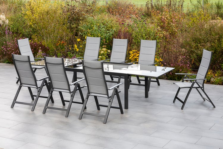 Florenz Gartenmöbelset 9tlg., Klappsessel, Semi Ausziehtisch 200 (300) x 100 cm