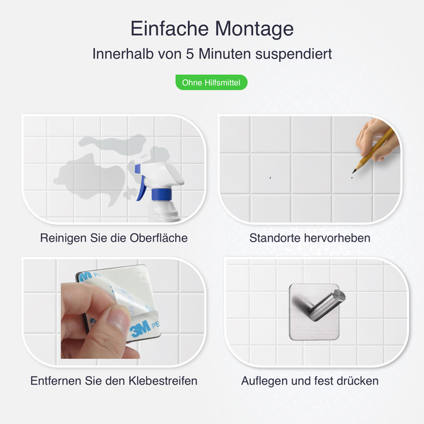 EAVY Handtuchhaken Edelstahl Silber Selbstklebend 2er pack