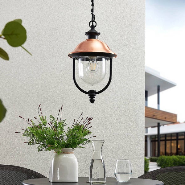 Lindby Außenleuchte (Laterne) Clint (spritzwassergeschützt (Retro, Vintage Antik) in Kupfer aus Aluminium (1 flammig E27) - Pendelleuchte außen