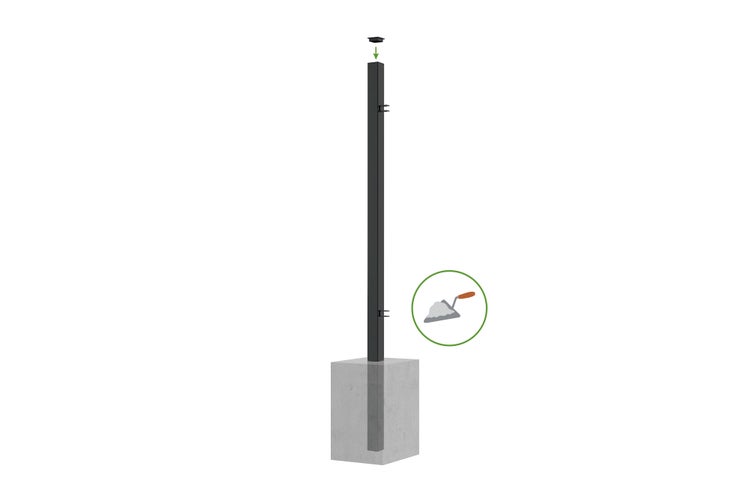 Set mit 2 DARIO-Eisenpfosten, 6 x 6 cm, H. 190 cm, Mattschwarz