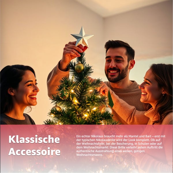 Personen schmücken einen Weihnachtsbaum mit einer silbernen Sternspitze und goldenen Kugeln.