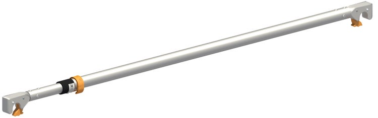 Teleskopierbare Horizontaltraverse aus Aluminium mit Klapphaken und Sicherung für Gerüste.