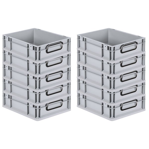 PROREGAL SparSet 10x Eurobox NextGen Color, HxBxT 12x30x40cm, 11 Liter, Griffe schwarz geschlossen, Grau, Eurobehälter, Transportbox, Transportbehälter, Stapelbehälter