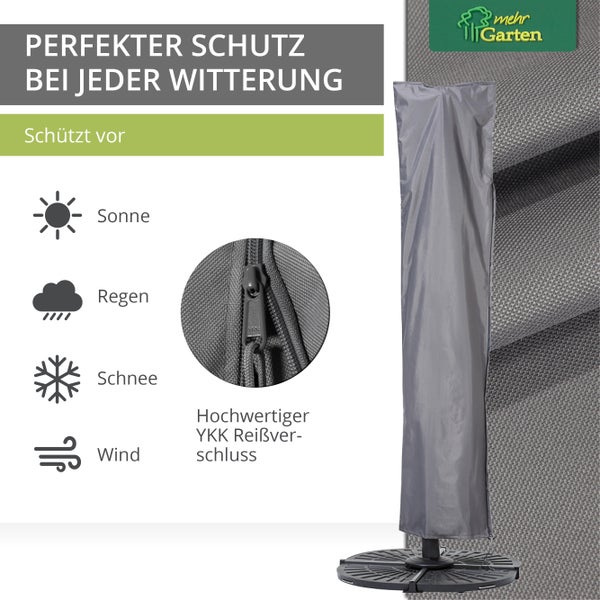 Mehr Garten - Premium Sonnenschirm-Abdeckhaube, Maße: 275 (H) x 66/60 (B) cm I Für Schirm rund bis Ø 450 cm I Schutzhülle für Ampelschirme, wasserdicht und wetterfest (Oxford 600D Gewebe), Lichtgrau