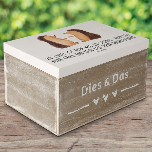 Mr. & Mrs. Panda 22 x 15 cm Holzkiste Hochzeit Igel - Weiß