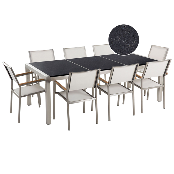 Gartenmöbel Set 8-Sitzer GROSSETO Dreifachplatte Granit Polierter Schwarz / Weiß