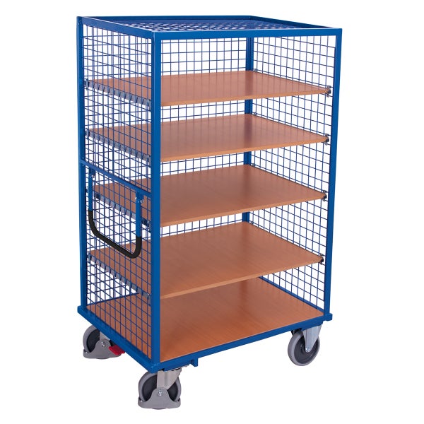 VARIOfit Etagenwagen, außen vergittert mit Schiebebügel und 5 Ladeflächen 1245x785mm