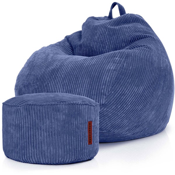 Green Bean 2er Set Indoor XXL Sitzsack + Pouf mit EPS-Perlen Füllung - Fußhocker Fußkissen Hocker Bodenkissen Liegekissen Sitzkissen Lounge Chair - Dunkelblau