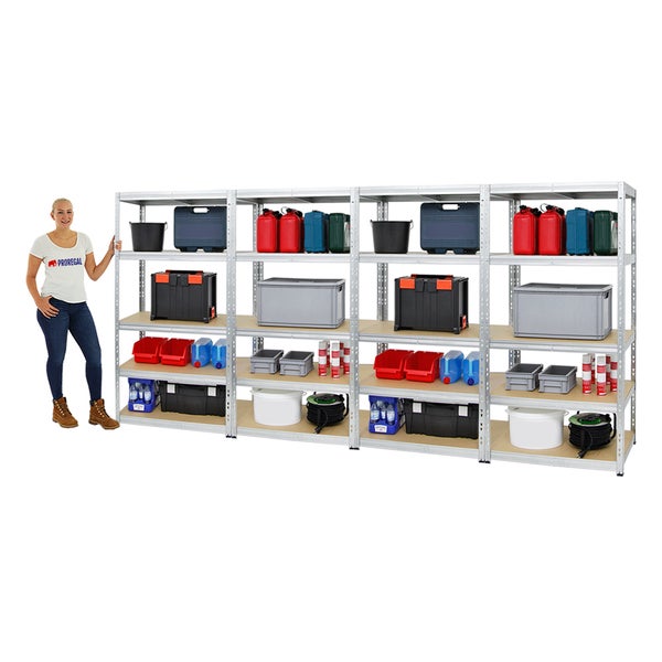 PROREGAL Mega Deal 4x Schwerlastregal Tiger HxBxT 180 x 90 x 60 cm Fachlast 265 kg 5-Ebenen Verzinkt