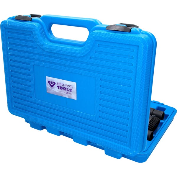 Brilliant Tools Werkzeugsatz in geöffnetem, blauem Kunststoffkoffer
