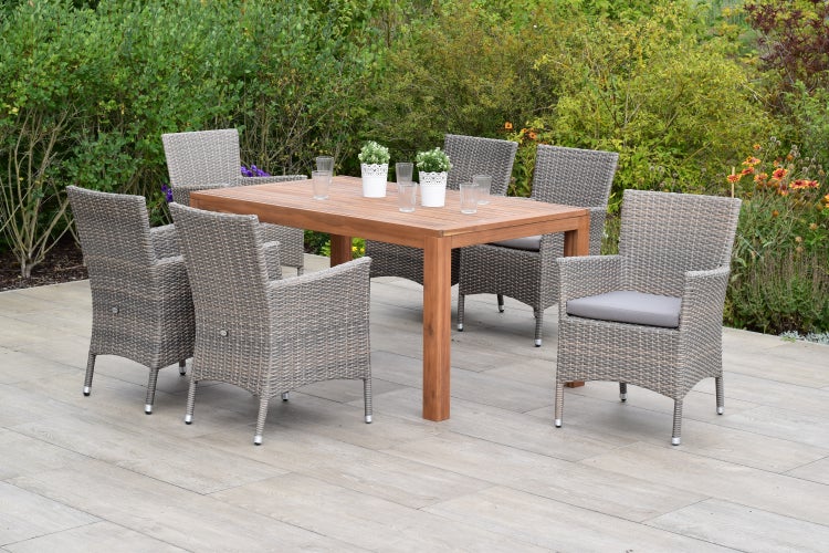 Teneriffa Gartenmöbelset 13tlg., 6 Sessel, 6 Sitzkissen, Ausziehtisch 150 (200) x 90 cm