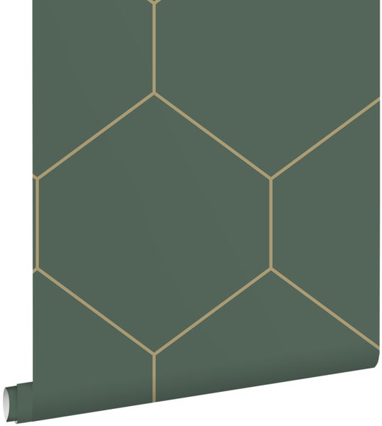 ESTAhome Tapete Wabenmuster Dunkelgrün und Gold - 50 x 900 cm - 139558