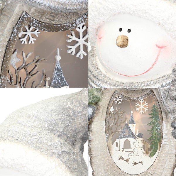 ECD Germany Schneemann Figur mit LED Beleuchtung 53 cm Warmweiß Weiß mit grauem Hut und Schal, Holzoptik, Batteriebetrieben, für Innen, LED-Weihnachtsdeko Weihnachtsfigur Weihnachten Tischdeko