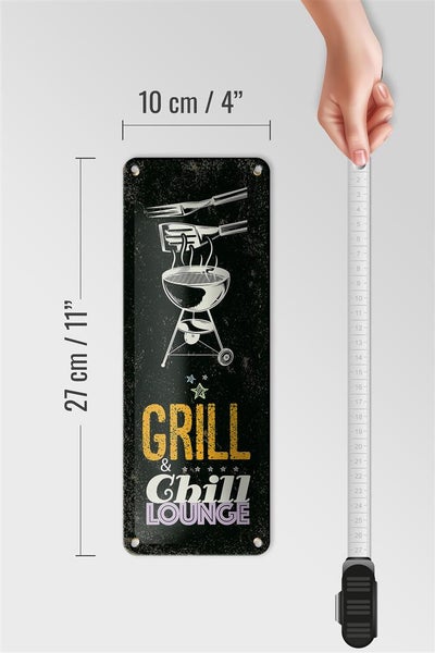 Blechschild Spruch Grill & Chill Lounge 5 Sterne Dekoration 10x27cm
