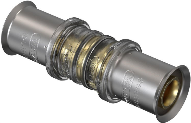 Wavin Tigris M5 Presskupplung aus Metall zur Verbindung von Rohrleitungen in Installationssystemen.