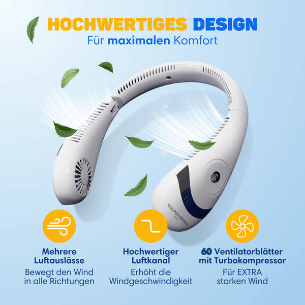 Vulpes Goods Nackenventilator - Mini Ventilator - Tragbarer Gesichtslüfter - USB aufladbar - Wiederaufladbar - 3 Stufen