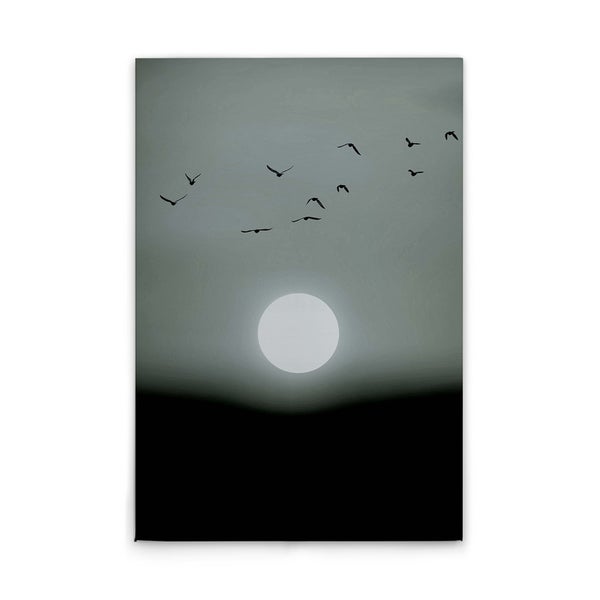 Gemälde mit Vogelschwarm und Sonne