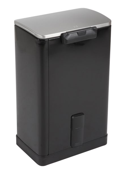 PROREGAL Stilvoller Rechteckiger Treteimer Mit Extra Breitem Pedal 40 Liter HxBxT 65 x 40,3 x 34,5 cm Schwarz Deckel Edelstahl