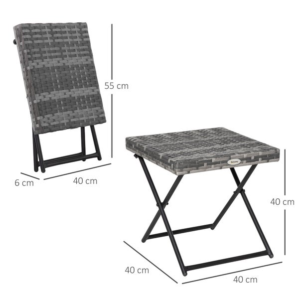 Outsunny Beistelltisch aus Polyrattan klappbar Kaffeetisch Couchtisch Tablett Balkontisch Gartentisch Sofatisch Teetisch Gartenmöbel Rattantisch für Garten Terrasse Balkon, 40x40x40cm Graul