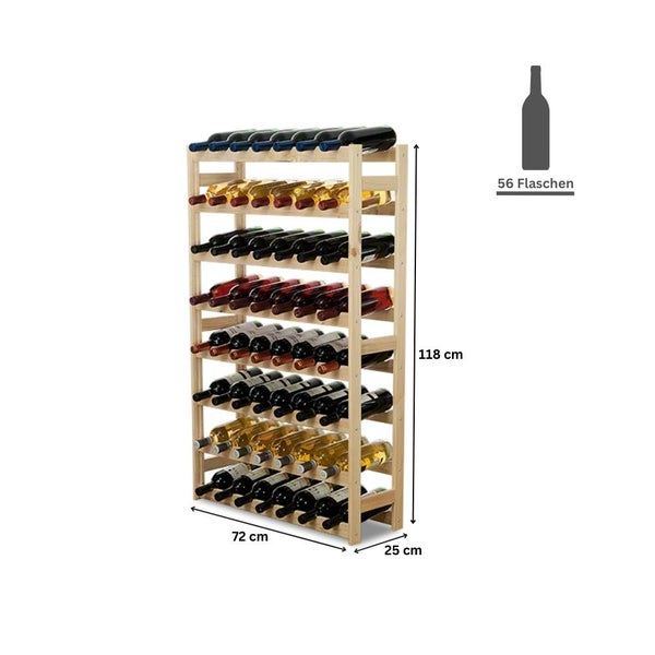 PROREGAL Weinregal Pinotwine HxBxT 118 x 72 x 25 cm 56 Flaschen Massives Kiefernholz Natur Unbehandelt