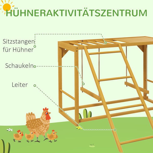 Hühneraktivitätszentrum mit Sitzstangen, Schaukel und Leiter