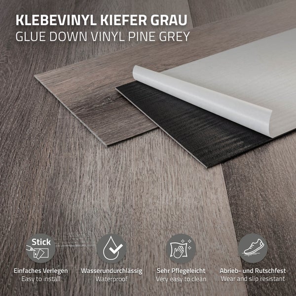 ML-Design Deluxe PVC Bodenbelag, Selbstklebende Vinyl-Dielen, Vinylboden, 91,5 cm x 15,3 cm x 2 mm, Dicke 2 mm, 4,46m²/32 Dielen, Kiefer, Grau, Holzoptik, rutschfest, wasserfest, Einfache Verlegung
