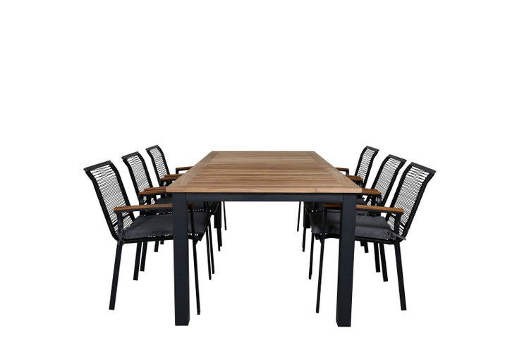 Panama Gartenset Tisch 100x224/324cm und 6 Stühle Dallas schwarz, natur. 100 X 224 X 74 cm