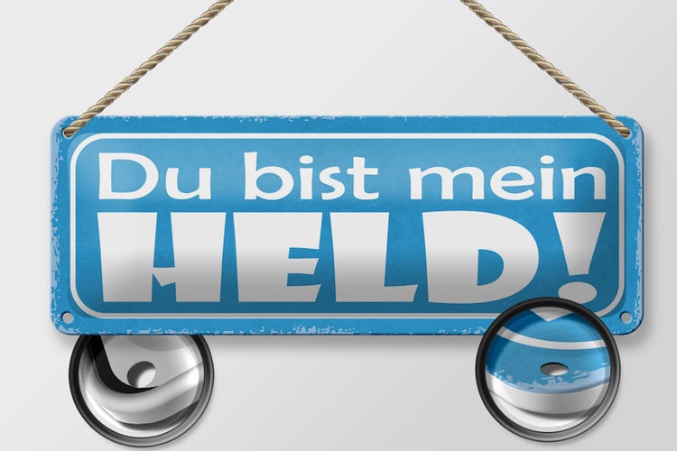 Blechschild Spruch 27x10cm du bist mein Held blaues Schild