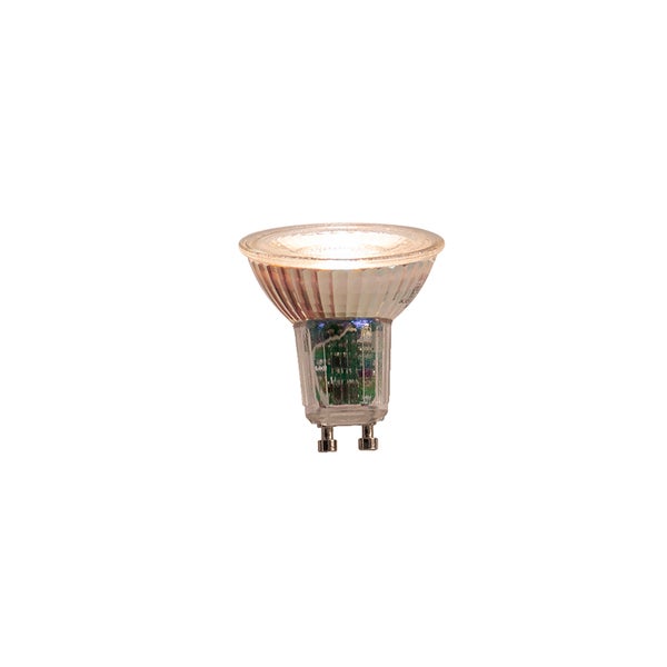 LED-Leuchtmittel mit GU10-Sockel in Reflektorform aus Glas.